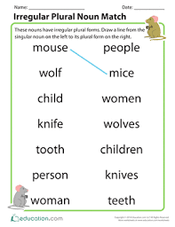 Irregular Plural Noun Match Worksheet Education Com Plurals Irregular Plural Nouns Irregular Plurals