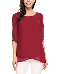 Meaneor Womens Loose Casual Ruffle Half Sleeve Chiffon Top