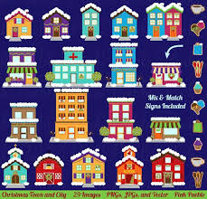 Lhiver Et Village De Noel Clipart Clipart Imprimable Maison Etsy Clip Art Christmas Village Stationery Stamp