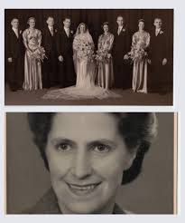 This photo of the Bride Elvira, is 1957's abouts. The bride and groom  friends of my parents (second and third form the left) but many I di not  know. Do any faces