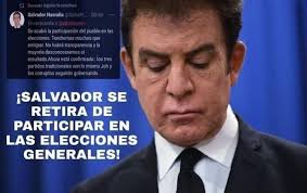 PoliticaHonduras . Salvador se retira de elecciones generales y cederá su  puesto al Perro Amarillo . Según la nueva ley electoral aprobada anoche en  el CN su partido seguirá gozando de los