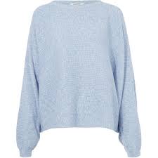 Rodebjer Light Blue Oversized Cotton Knitted Dalia Jumper Blue Long Sleeve Shirt Light Blue Sweater Long Sleeve Cotton Tops