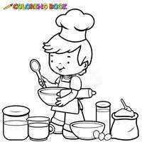 Descarga e imprime estos familia para colorear de forma gratuita. Nino Preparandose Para Cocinar Pagina Libro Para Colorear Vector
