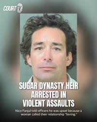 A sugar dynasty heir was arrested for allegedly beating a woman after going  into a homophobic rage inside a Florida steakhouse. Alexander “Nico”  Fanjul's arrest comes after being previously accused of multiple