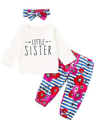 Aslaylme Big Sister Little Sister Matching Outfits Floral Stripe Clothes Set
