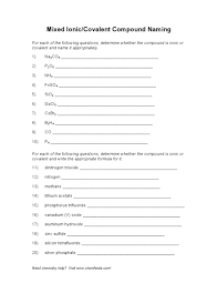 How to name covalent compounds. Mixed Ionic Covalent Compound Naming Worksheet For 9th Higher Ed Lesson Planet