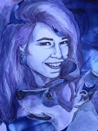 My friend's beautiful dog, Maya. Watersoluble ink.