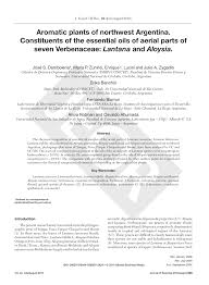 A table for rue, please: Pdf Aromatic Plants Of Northwest Argentina Constituents Of The Essential Oils Of Aerial Parts Of Seven Verbenaceae Lantana And Aloysia