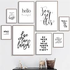 Happiness inspirational quotes black and white. Wall Art Canvas Painting Love Laugh Hello Inspiring Quotes Black White Wall Poster Prints For Living Room Modern Home Decor Painting Calligraphy Aliexpress