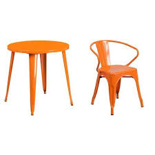 Flash Furniture 30 Round Orange Metal Indoor Outdoor Table Set With 2 Arm Chairs Best Dining Tabl Outdoor Table Settings Indoor Outdoor Chair Flash Furniture