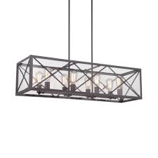 Rustic Rectangle Island Light Fixtures Metal 8 Lights Black Island Pendants With Rod For Dining Room Susuohome Com