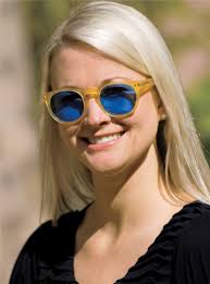 Semi-Round Sunglasses in Yellow with Blue Lenses
