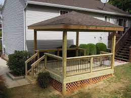 Some decks can't be attached directly to the house using ledger boards because of a house cantilever or a brick veneer. Pagoda Style Deck W Pyramid Roof Alexandria Ky Area