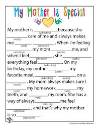 Emotional Happy Birthday Paragraph For Mom My Mother Is Special Printable Mad Lib Kids Mad Libs Mother S Day Games Mother S Day Activities