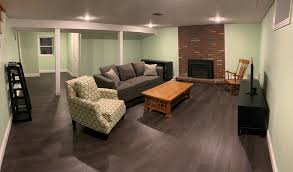 1108 sq ft of a beautiful luxury vinyl plank installation was all that this basement needed. Modern Basement Design Chocolate Vinyl Flooring