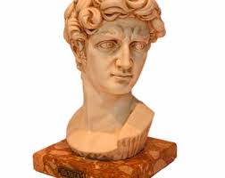 RZEŹBA DAWID MICHAEL ANIOŁ Popiersie głowa statua figurka Roma Podpisana  przez artystę G Coruzi Coruri Włochy dekoracja prezent sztuka włoski kamień  marmur vtg