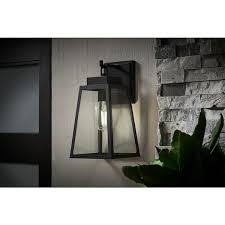 Hampton Bay W2205-21 Corbin Medium 13 in. Modern 1-Light Black Tapered Hardwired Outdoor Wall Light Lantern Sconce with Clear Glass