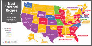 Google trends are always a fascinating glimpse into the regional delicacies and traditions, and their super bowl breakdown of the foods searched for most uniquely in each state is no different. This Map Of The Most Googled Super Bowl Foods Says A Lot About America
