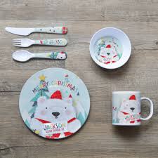 Before the christmas holidays, many kinds of sweet biscuits are prepared. Personalised Melamine Kids Dinner Set Bowl Plate Mug Cutlery