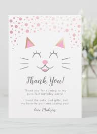 Cute Pink Gold Kitty Cat Birthday Party Thank You Card Zazzle Com Cat Birthday Party Birthday Thank You Cards Cat Birthday