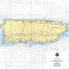 Islands Puerto Rico Nautical Chart Decor