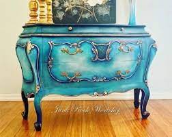 Antique Painted Dresser Vintage Boho Chest Of Drawers French Etsy Funky Painted Furniture Boho Furniture Painted Dresser