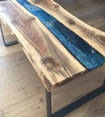 Solid Black Walnut Live Edge And Caribbean Blue Epoxy River Table Custom Order Wood Table Design Epoxy Wood Table Wood Table