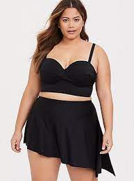 Plus Size Black Asymmetrical High Waist Swim Skirt Deep Black Swim Skirt High Waisted Swim High Waisted Swim Skirt