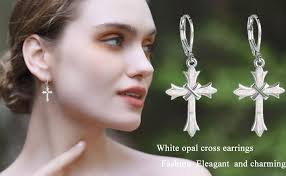 Opal Cross Dangle Earrings