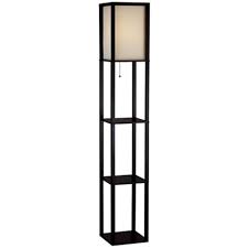 Hampton Bay 62 75 In Black Shelf Floor Lamp With Ivory Fabric Lamp Shade Af33904 Square Floor Lamp Shelf Lamp Floor Lamp With Shelves