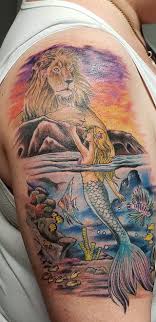 Lion And The Mermaid Mermaid Tattoo Designs Lion Fish Mermaid Tattoo