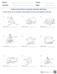 Show all of your work when possible. Geometry Worksheets Surface Area Volume Worksheets