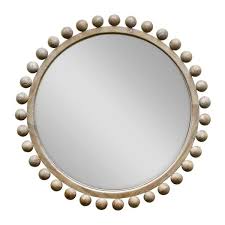 Solid Mahogany Spheres Line The Outer Edge Of This Wood Frame Sealed To Preserve Its Natural Raw Finish Then Wood Mirror Wood Framed Mirror Round Wood Mirror