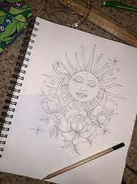 Sun Moon And Flowers Tattoo Drawing Moon Sun Tattoo Sun And Flower Tattoo Flower Moon Tattoo