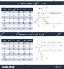 Womens Jerseys Pants Size Chart Measurements Stock Vector