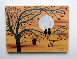 Bird On Tree Branch Painting Moonlight And Birds On A Tree Acrylic Painting Painting Acrylic Painting Acrylic Pouring Art