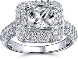 Princess cut halo engagement rings look equally chic paired with sleek smooth bands as they do. Art Deco Style 3ct Brilliant Princess Cut Square Solitaire Aaa Cz Halo Engagement Ring Pave Band 925 Sterling Silver Amazon Com
