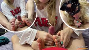 Flexible sweety does BLOWJOB, FOOTJOB and HANDJOB at the same time. Cum on  my feet. FOOTFETISH