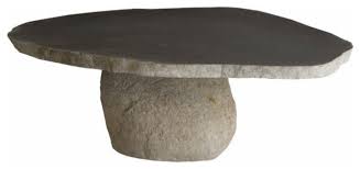 Supplies coffee table with pedestal base or braced legs stone countertop cut slightly larger than coffee table leg span 54 W Stacked Pebble Coffee Table Free Form Stacked Stones Organic Rustic Coffee Tables By Noble Origins Llc Houzz