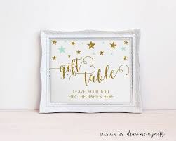 Twinkle Twinkle Little Star Twin Baby Shower Sign Gift Table Printable Sign Mint And Gold Gift Baby Shower Signs Moon Baby Shower Gold Glitter Baby Shower