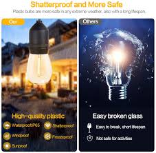 First, plug the lights into the outlet or extension cord and place the first bulb next to the mounting hardware to check the spacing. Buy Solar String Lights Outdoor Waterproof Led Shatterproof 48ft Heavy Duty Outdoor String Lights Solar Powered With 17 Plastic Hanging S14 Edison Bulbs Solar Light Balcony Fence Patio Light String Lights Online