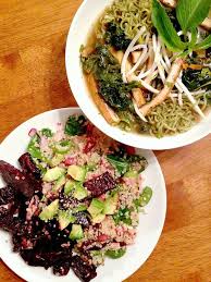 Herbivore Awesomeness Vegan Ginger Ramen Noodle Soup And Roasted Red Beet Quinoa Salad Beet Quinoa Salad Ramen Noodle Soup Quinoa Salad