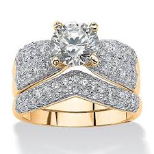Shop for wedding ring sets in the wedding ring shop. Fingerhut Palmbeach Jewelry 14k Yellow Gold Plated Sterling Silver Cz Pave Bridal Set