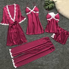 Women Sexy Lace Slik Pajama Suits Solid Color Night suit for women suits for women winter night suit blouse back neck designs long sleeve pyjamas kawaii clothes pajamas women aliexpress casual. sleepwearqueen com