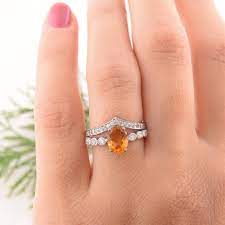 Citrine Wedding Rings Set Art Deco Wedding Rings Set Silver Etsy Citrine Wedding Ring Art Deco Wedding Rings Wedding Ring Sets