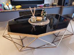 Finished in smoked oak, this coffee table is the perfect centerpiece for your home. Black Gold Coffee Table Furniture Home Living Furniture Tables Sets On Carousell