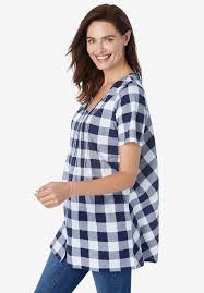 Measurements approx 24 x 65 61 x 165 cm. Top In Soft Buffalo Plaid Knit Tunic Length With Pintucks Woman Within