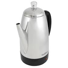 This attractive, stainless steel percolator is less expensive than competitive brands: West Bend 54159 12 Cup Stainless Steel Percolator Walmart Com Walmart Com