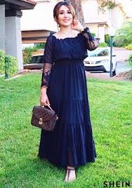 Vestiti di cotone da camiceria con ruches e volant e fiocchi in tinta unita celeste o a pois neri su fondo panna. Abito Lungo Con Ricamo Shein Italia Abiti Lunghi Abiti Abbigliamento