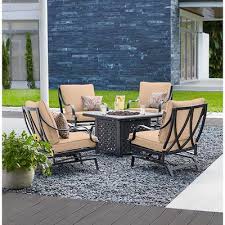Solo stove shield tools replacement. Hampton Bay Highland Point Black Pewter 5 Piece Aluminum Outdoor Patio Fire Pit Set With Sunbrella Beige Tan Cushions Yahoo Shopping